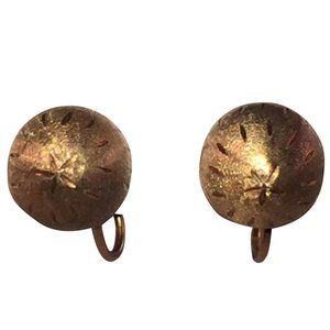 Brushed 14 kt Yellow Gold Ball Earrings with Etchi